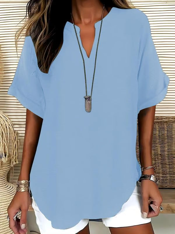🔥New Arrival 49% OFF🔥Women's Plain Short Sleeve Blouse, Casual Solid Color Top for Daily Wear, Ladies Clothes for All Seasons