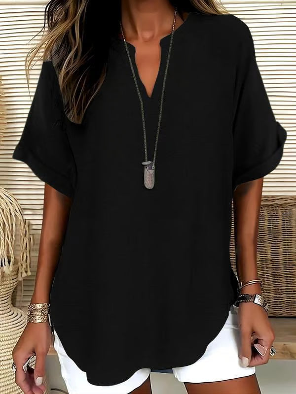 🔥New Arrival 49% OFF🔥Women's Plain Short Sleeve Blouse, Casual Solid Color Top for Daily Wear, Ladies Clothes for All Seasons