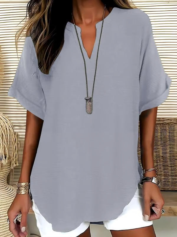 🔥New Arrival 49% OFF🔥Women's Plain Short Sleeve Blouse, Casual Solid Color Top for Daily Wear, Ladies Clothes for All Seasons